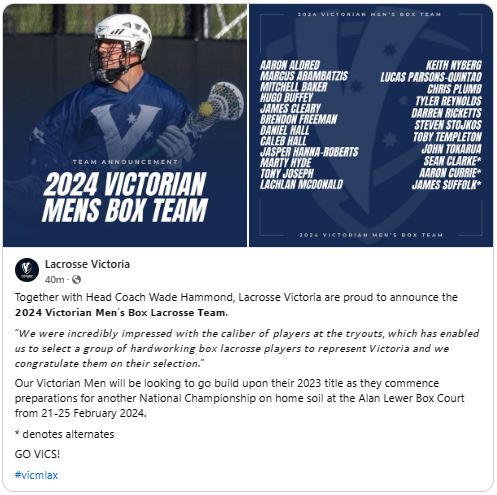 Players selected in the 2024 Victoria Box Lacrosse Team.